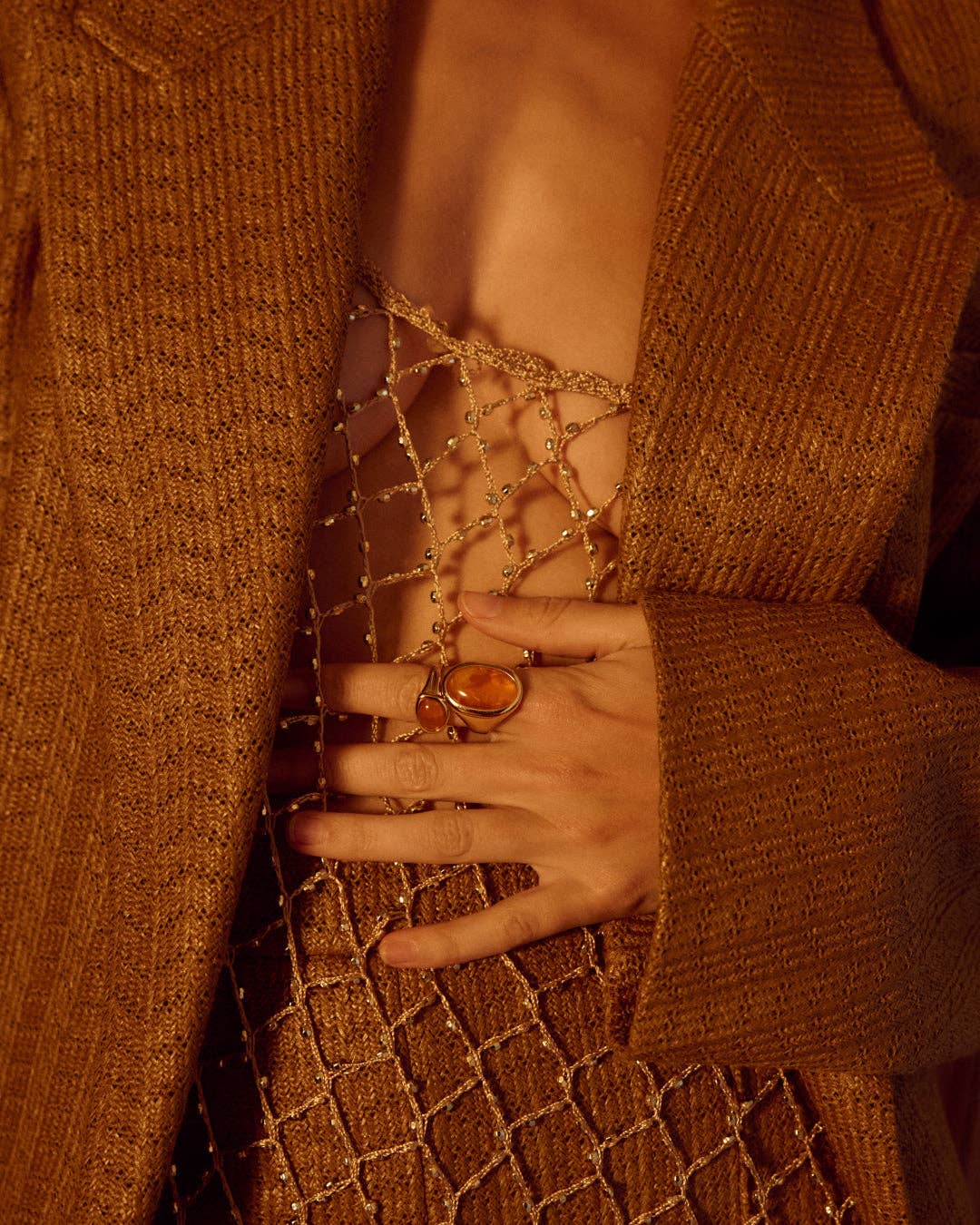 Gold  Amber Honey Resin Statement Ring