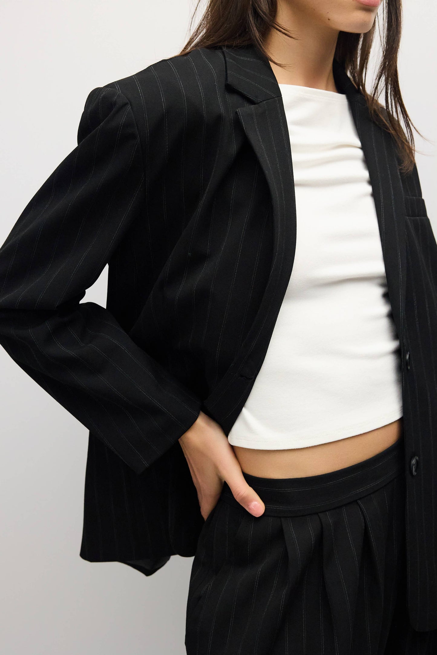 Black Pinstripe Tailored Blazer