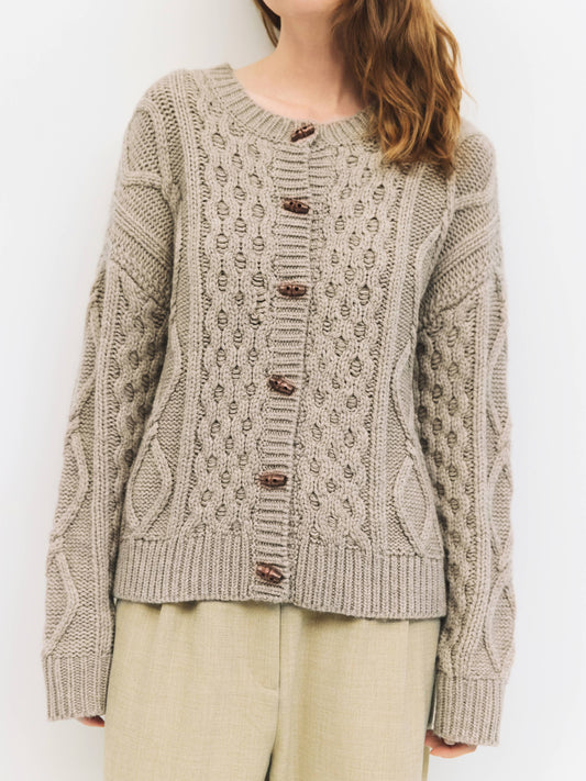 Cable Knit Wooden Toggle Cardigan Sweater