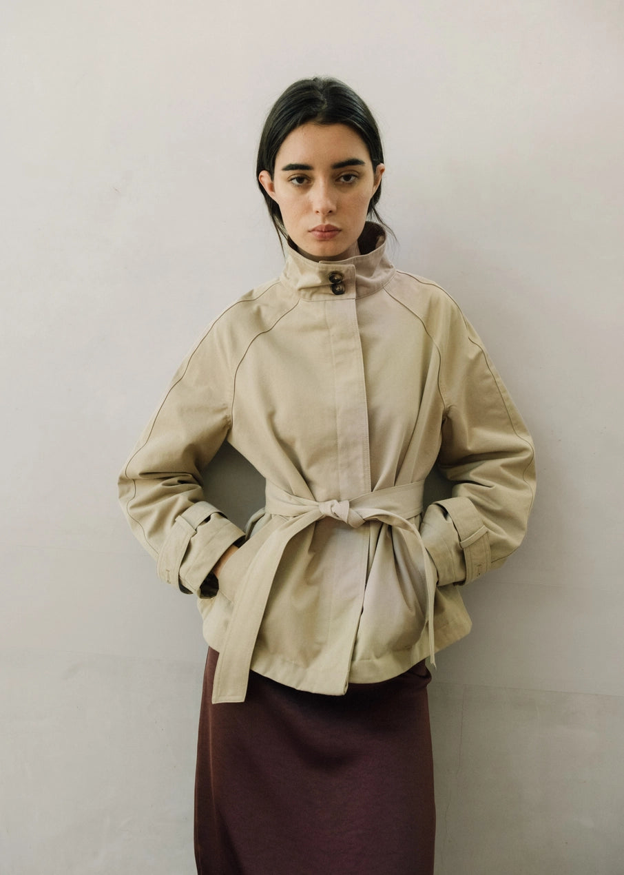 High Neck Belted Raglan Jacket