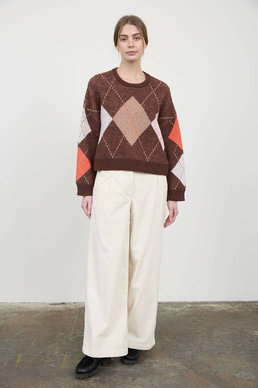 Brown Argyle Crewneck Sweater