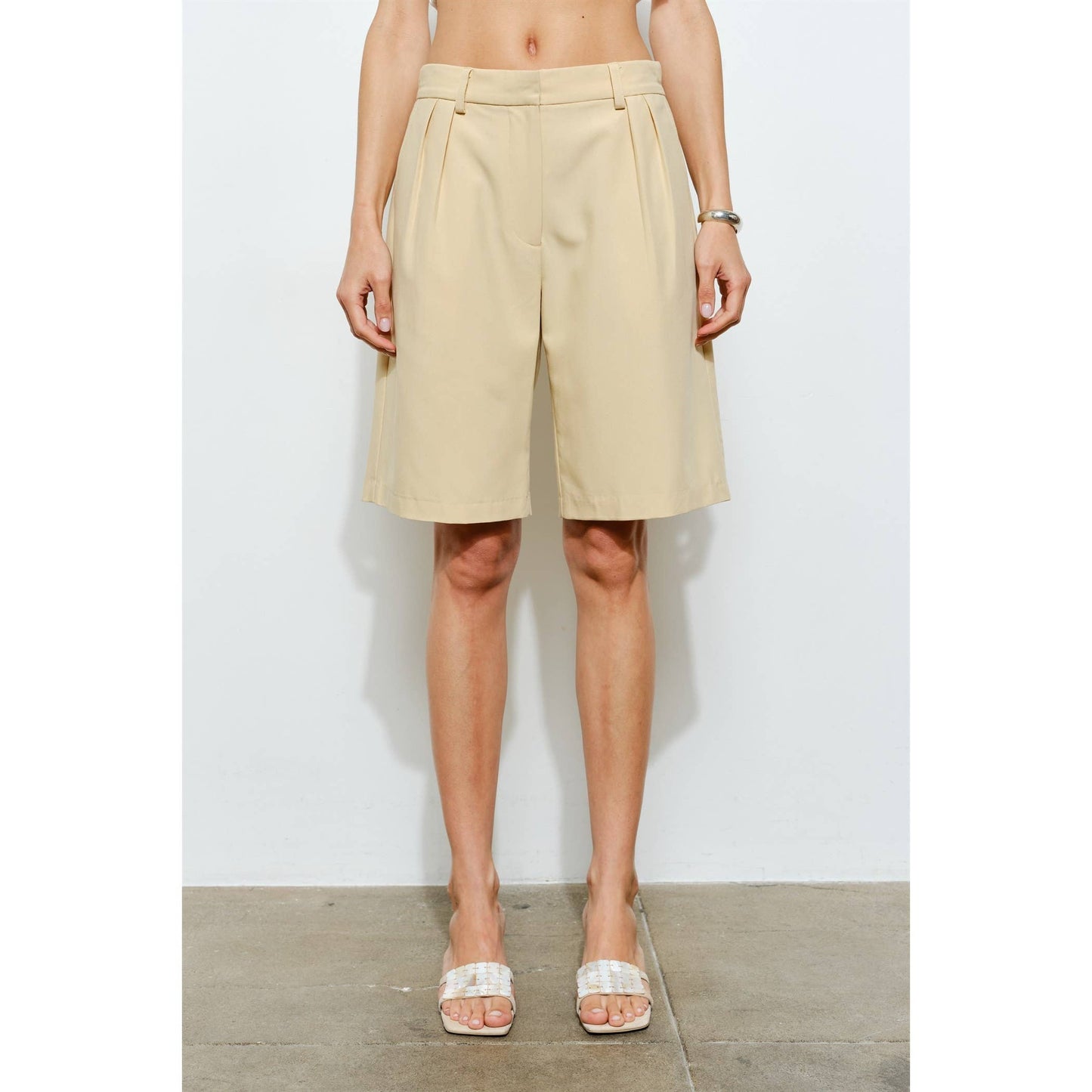 Yellow Pleated Bermuda Shorts