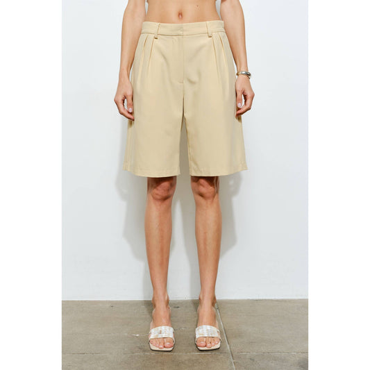 Yellow Pleated Bermuda Shorts