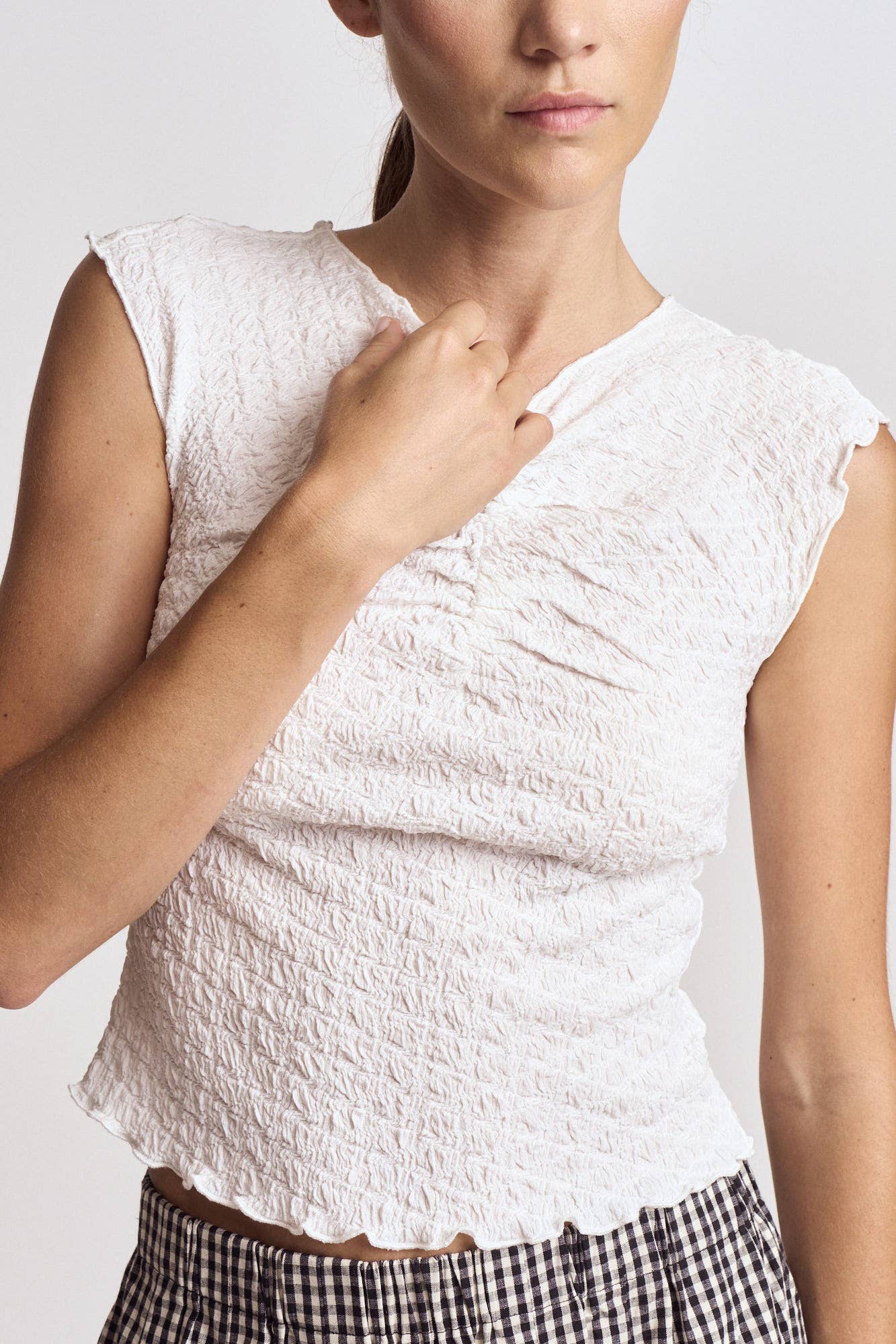 Textured Shirred SleevelessTop