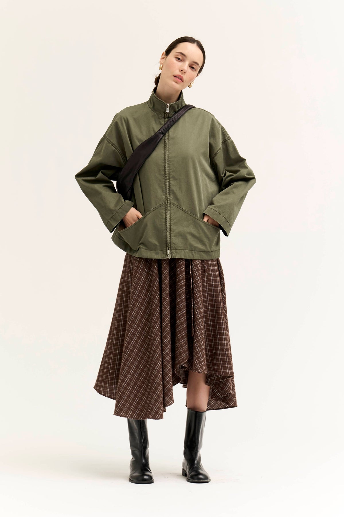 Moss Corduroy High Collar Cotton Jacket