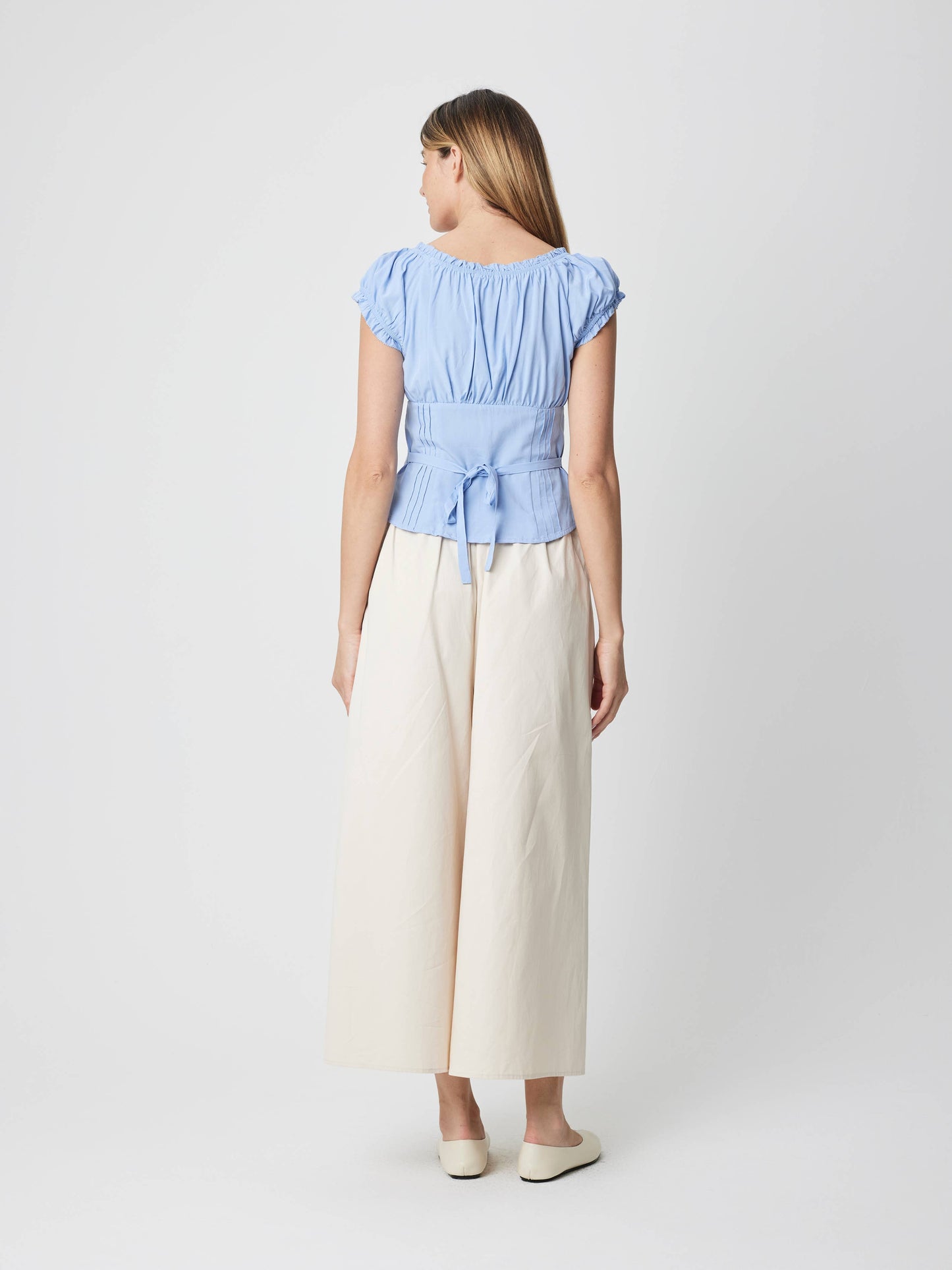 Light Blue Ruffled Cotton Blouse