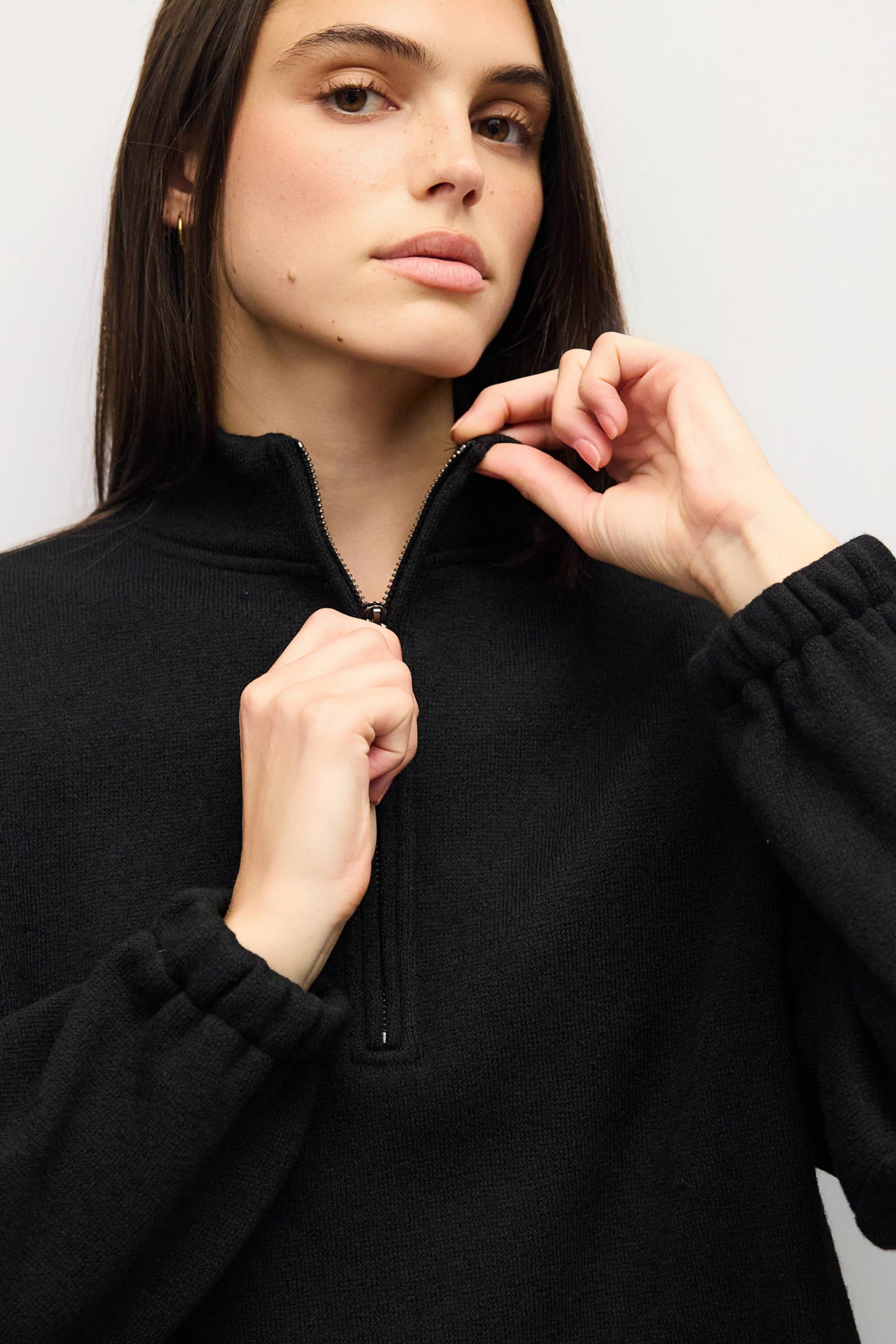 Black Quarter Zip Knit Pull Over