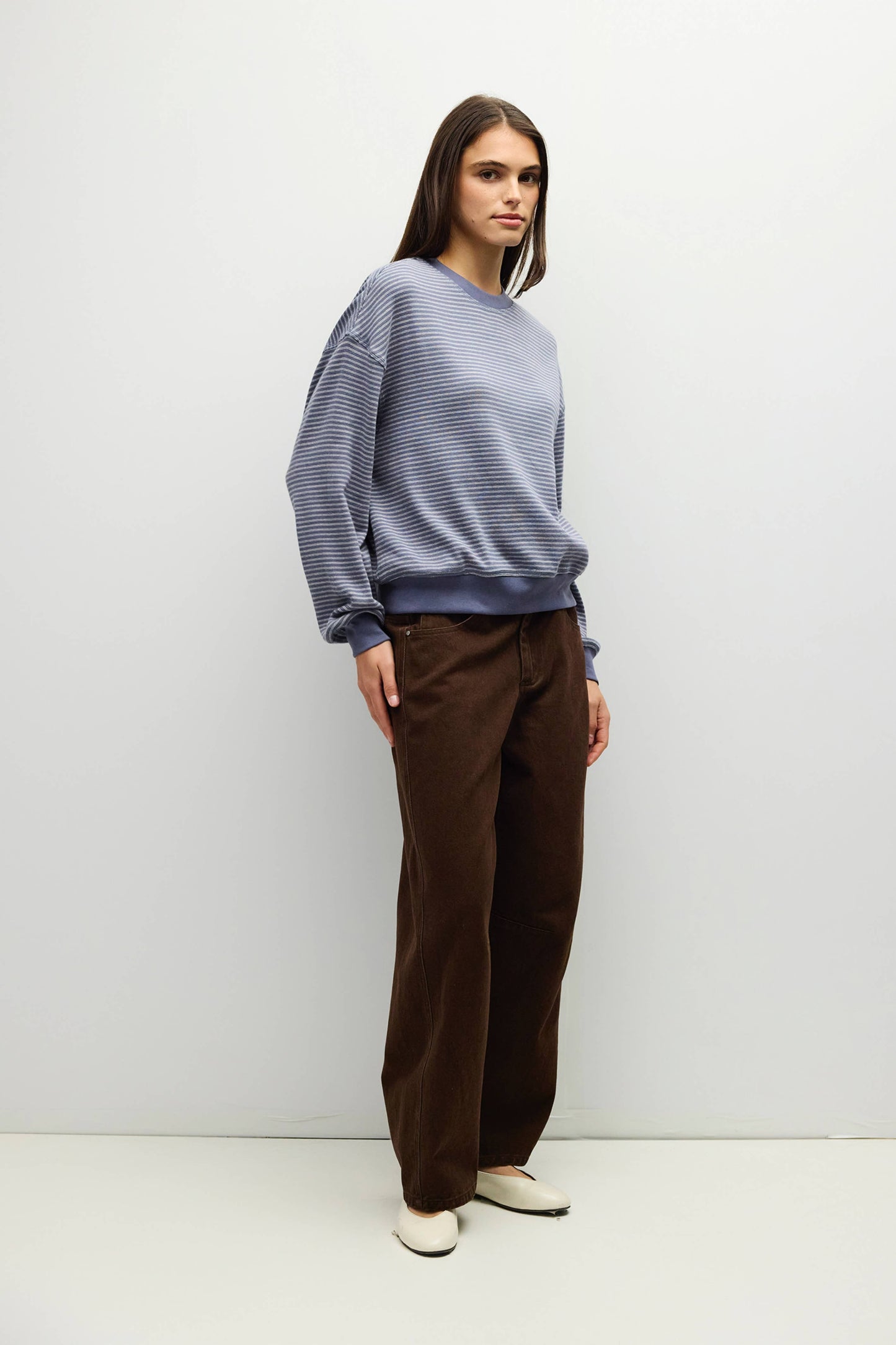 Stripe Crewneck Drop Shoulder Jersey Top