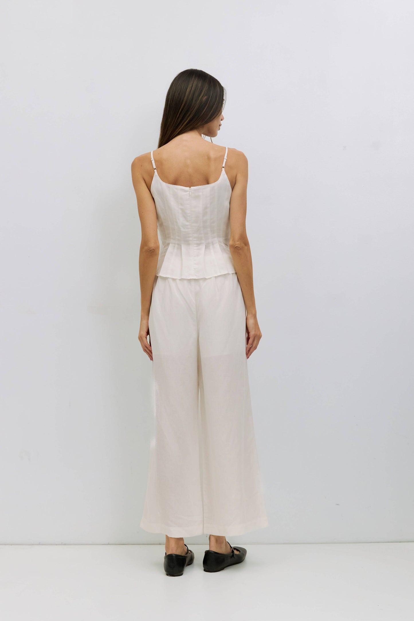 Pleated Square Neck Linen Tank