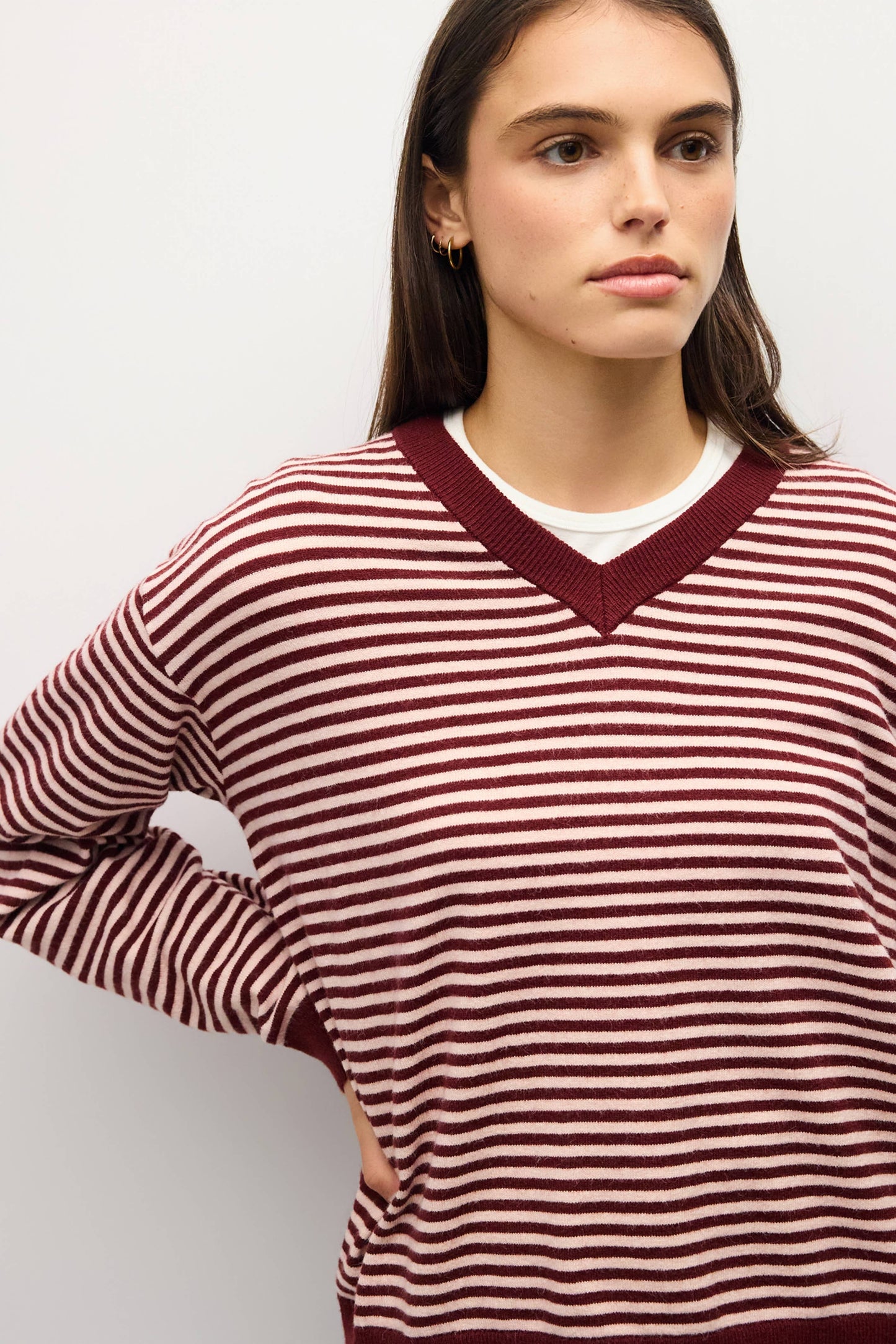 Striped Burgundy/Pink V-Neck Sweater
