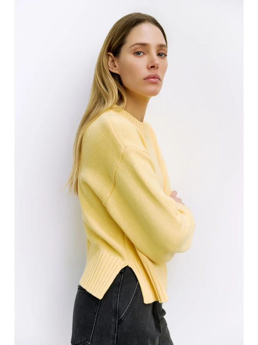 Cotton Ribbed Knit Pullover Sweater