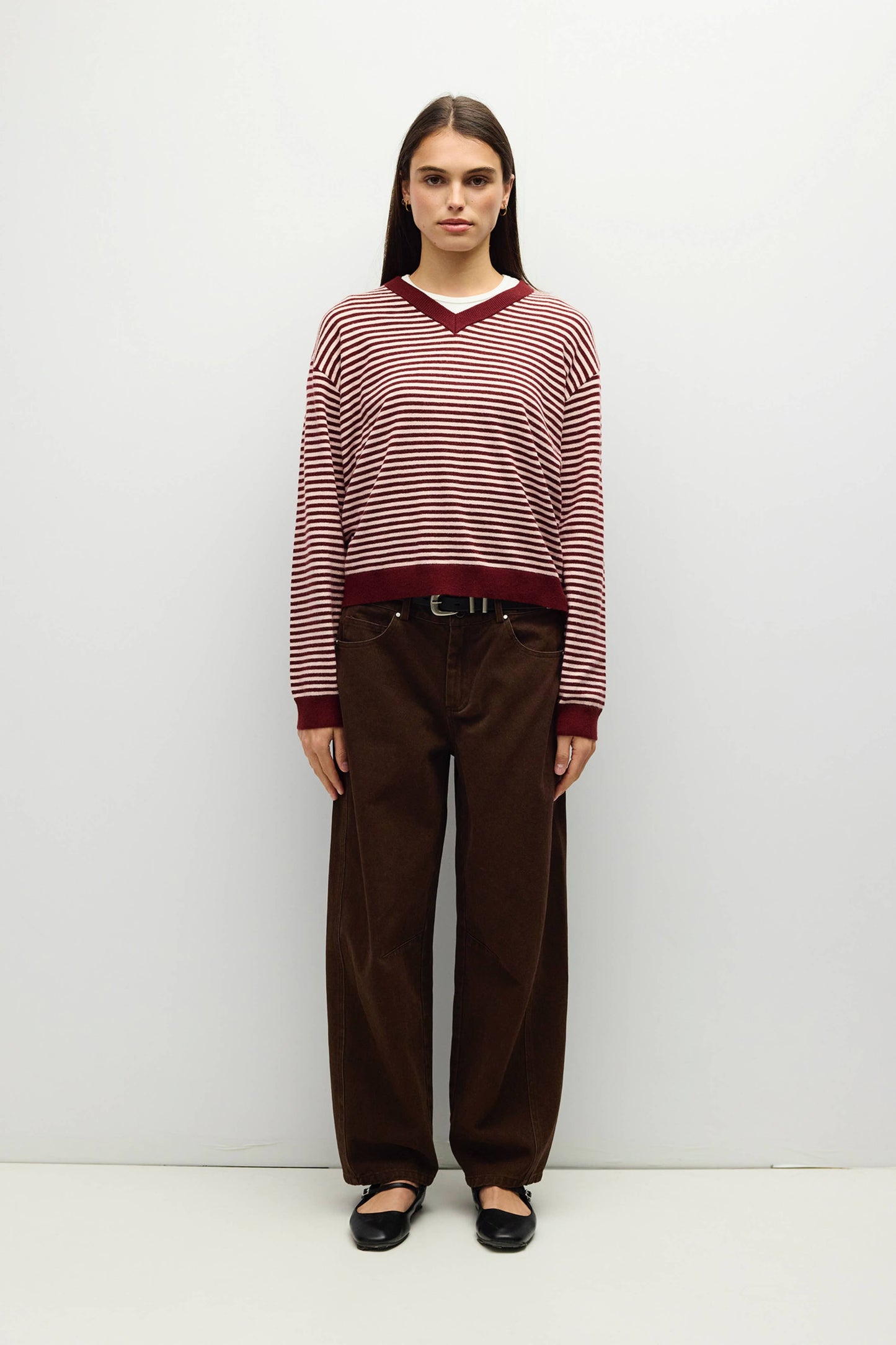 Striped Burgundy/Pink V-Neck Sweater