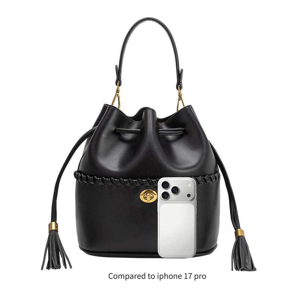 Janae Black Vegan Leather Top Handle Bag
