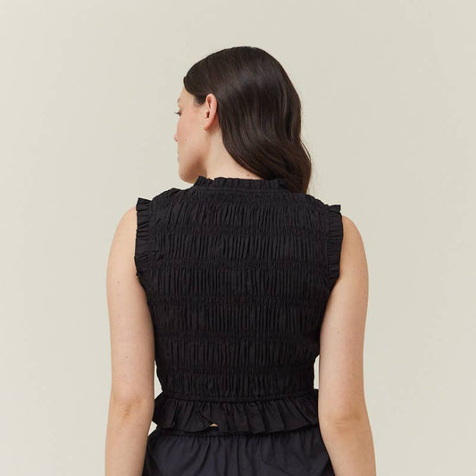 Black Smocked Ruffle Crop Top