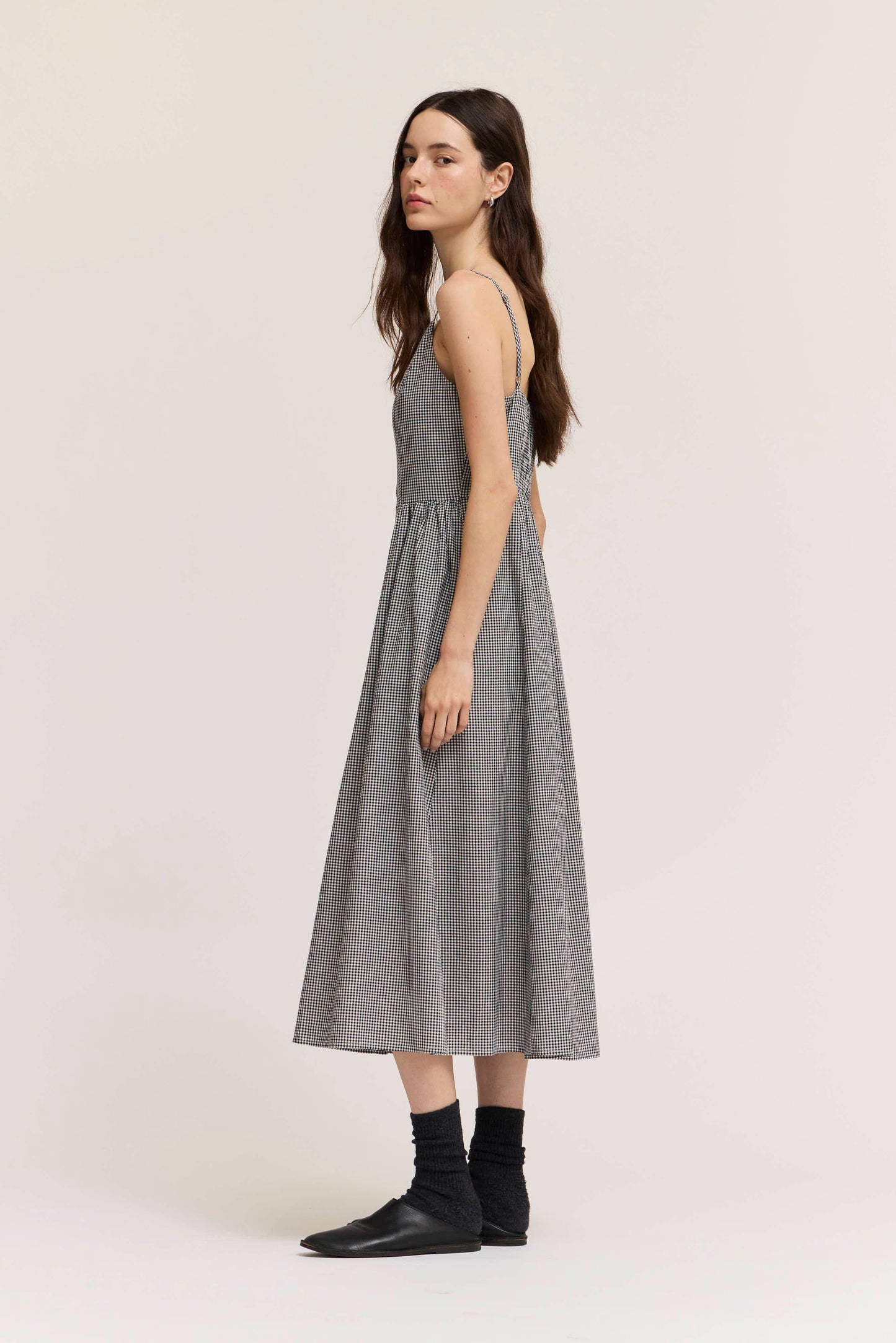 Strappy Gingham Button Front Midi Dress