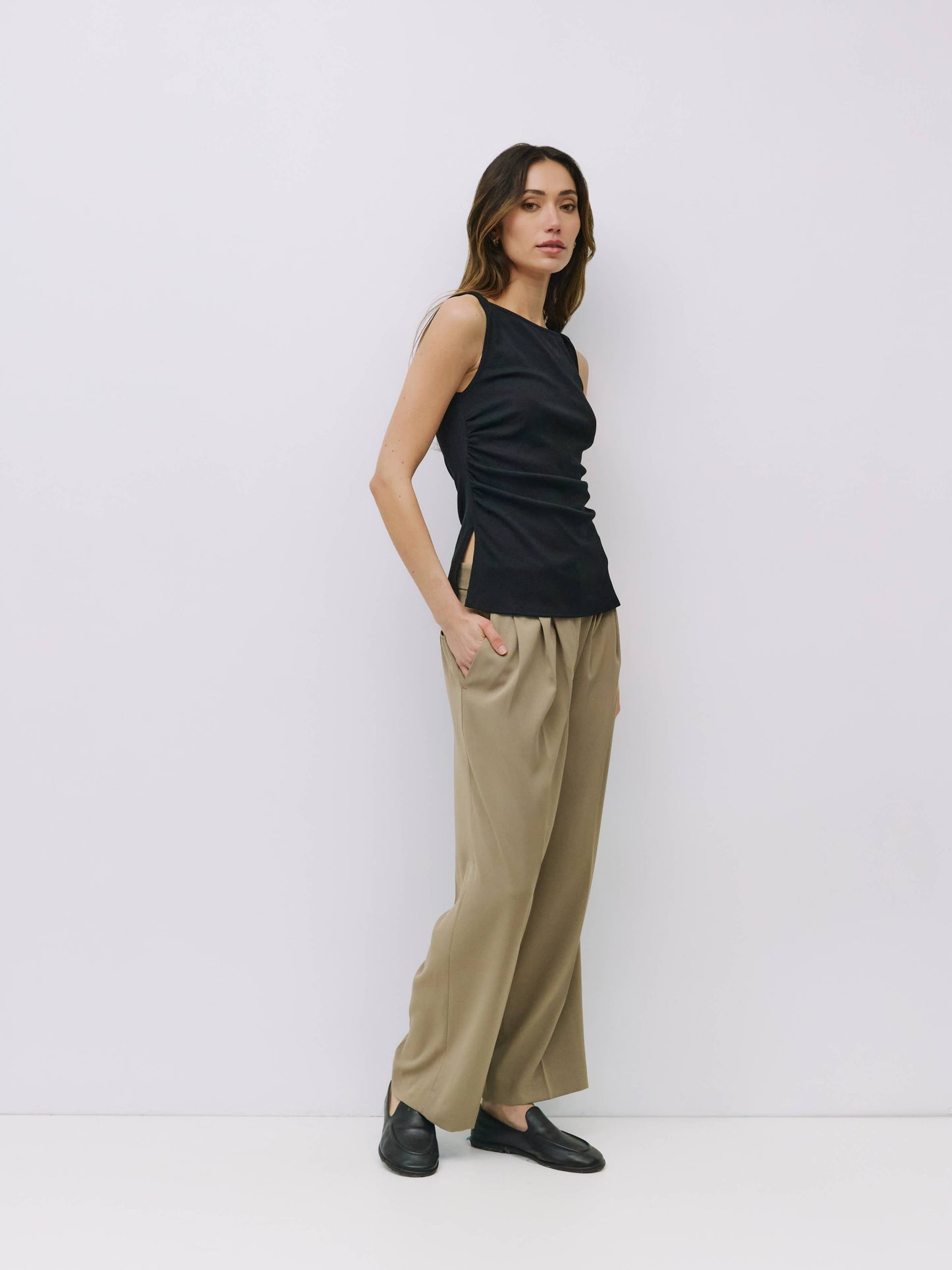 Pleated Tapered Ankle Trousers