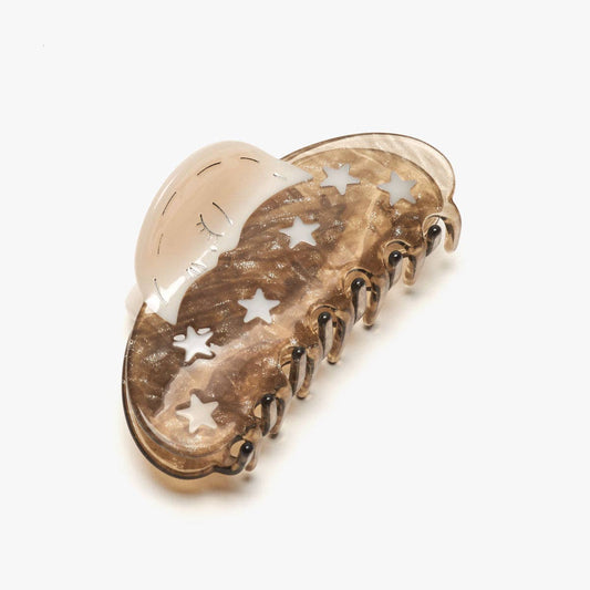 Silver Sparkle Acetate Moon and Stars Astrology Hair Claw