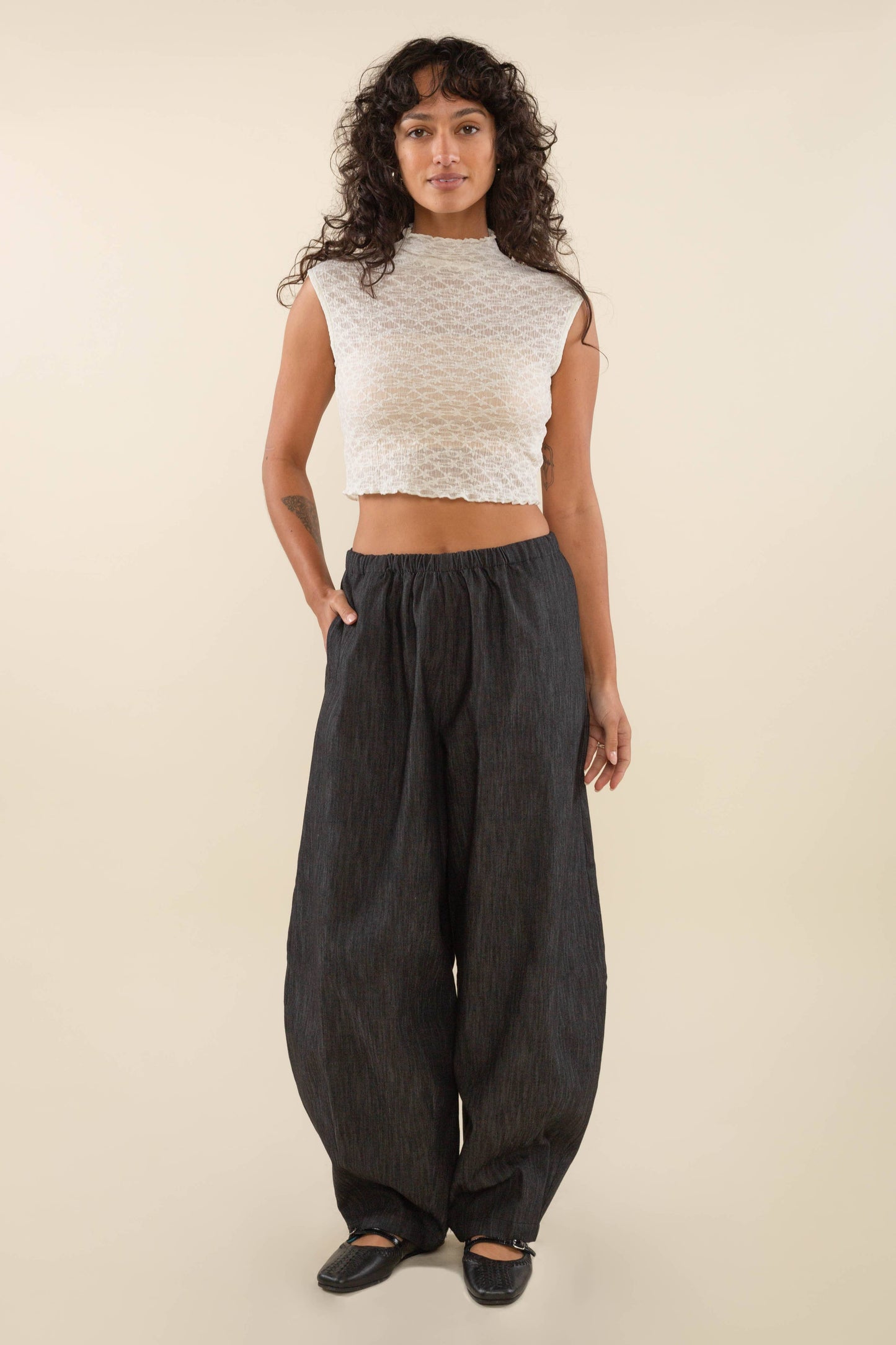 Floral Jacquard Mesh Mock Neck Top