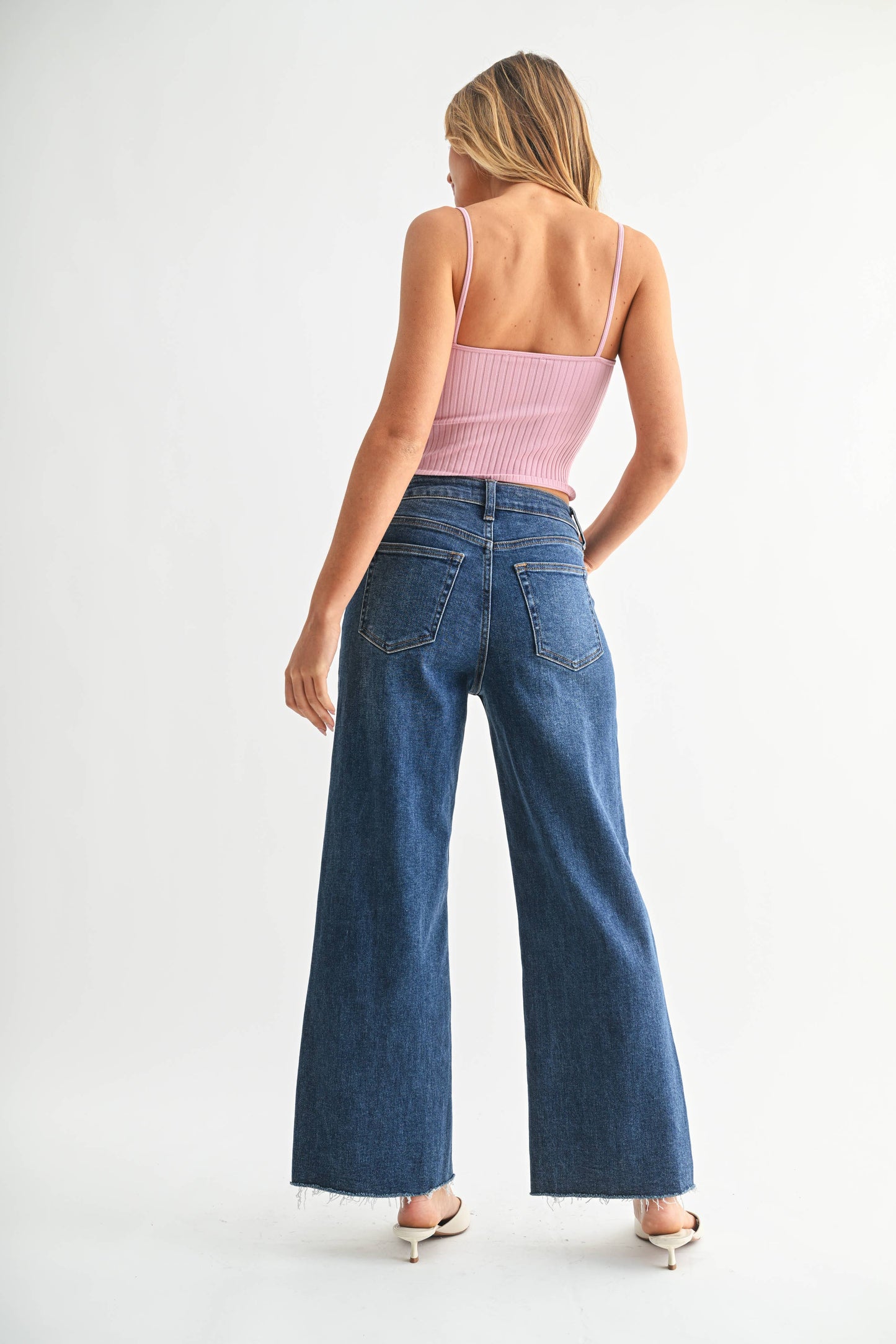 Dark Wash Slim Cut Wide Leg Jean