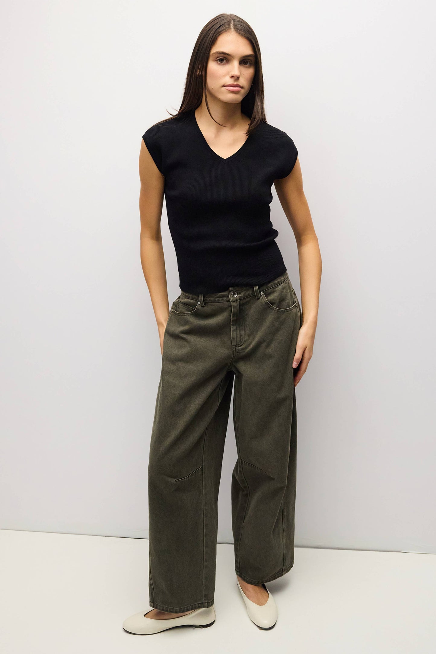 V-Neck Ribbed Knit Top