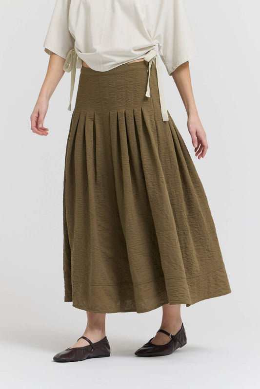 Olive Pintuck Waist Mermaid Skirt