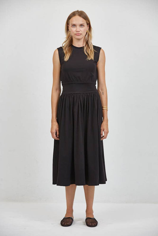 Black Waistband Jersey Midi Dress