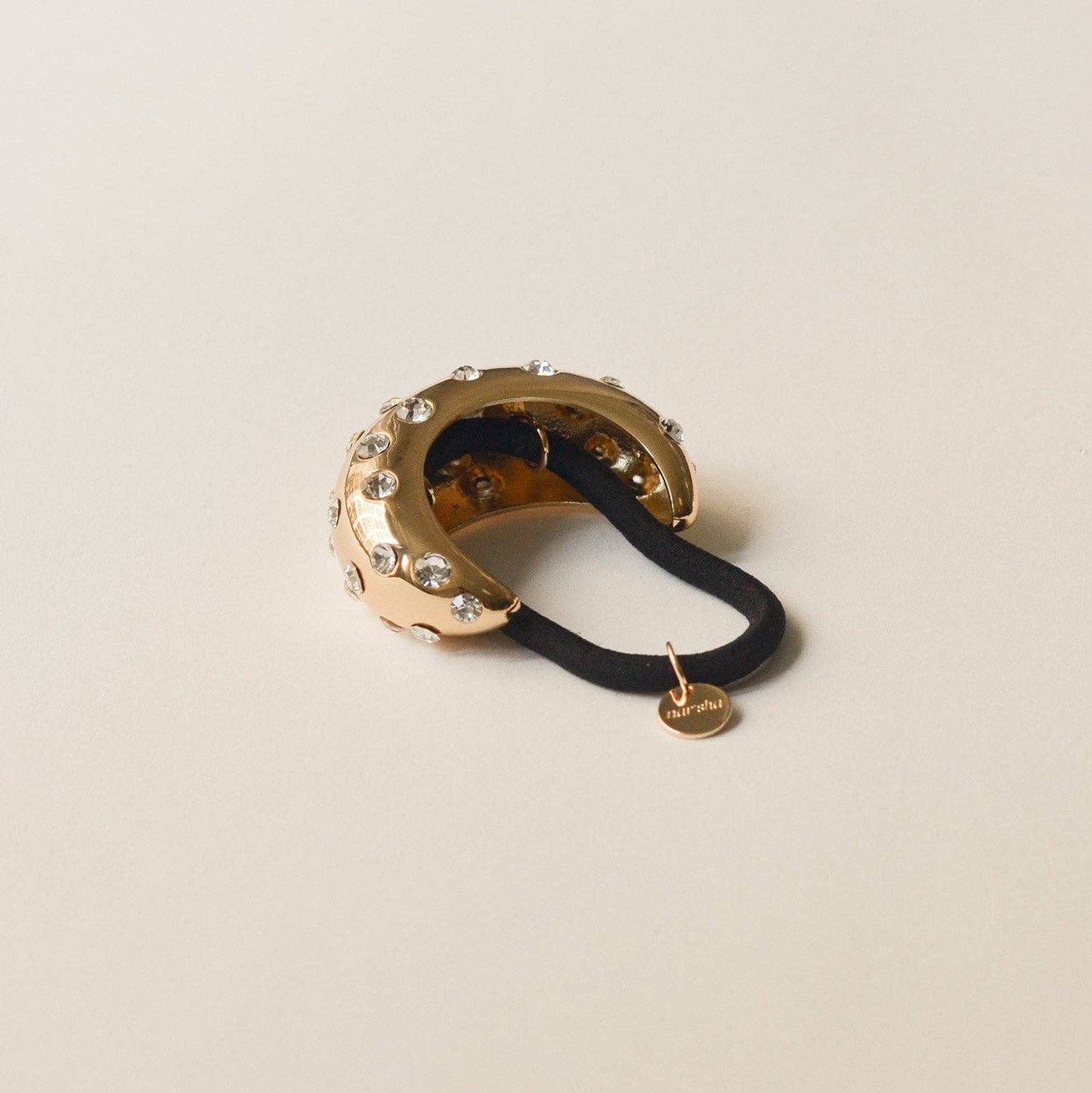 Gold Crystal Crescent Metal Cuff Ponytail Hair Tie