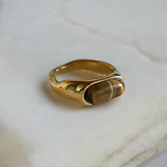 Gold Tiger Eye Gemstone Statement Ring