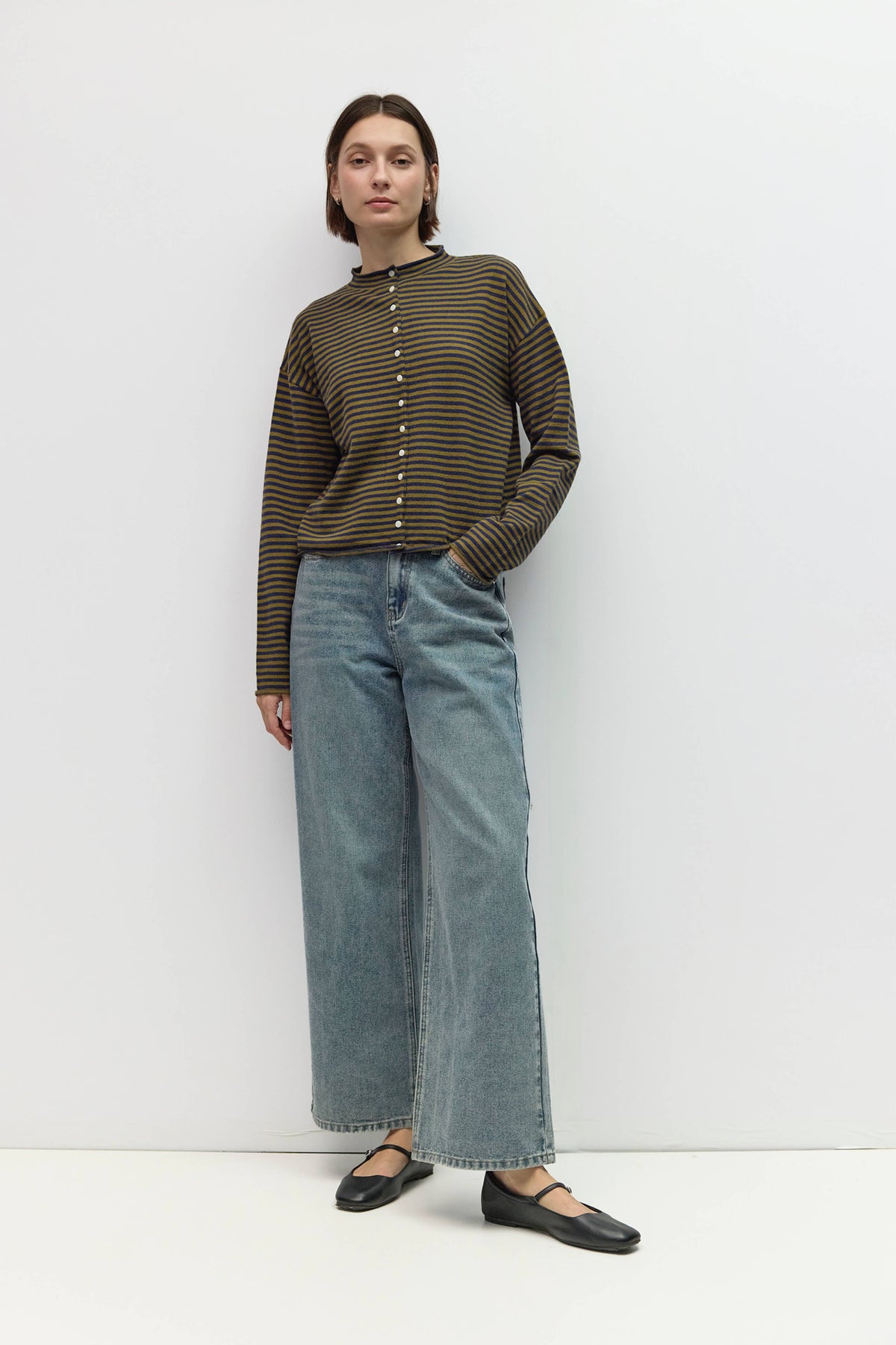 Striped Rolled Edge Cardigan