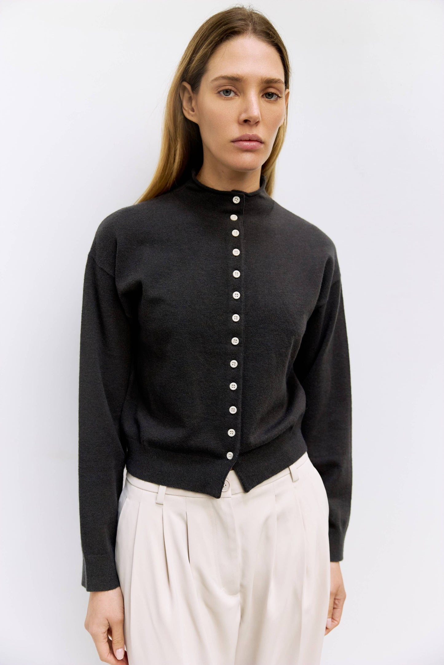 High-Neck Knit Cardigan