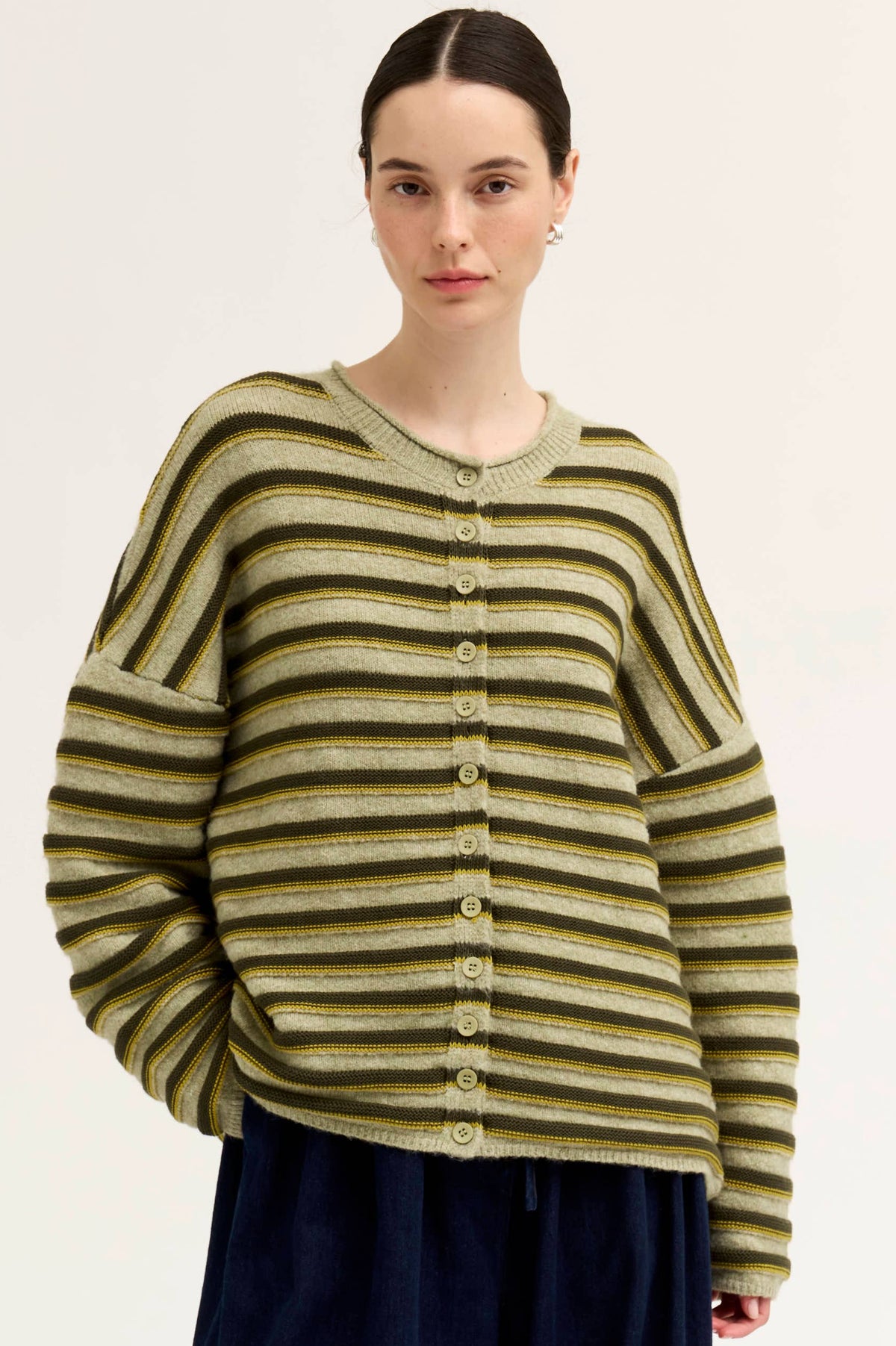 Moss Green Multi-Stripe Cardigan