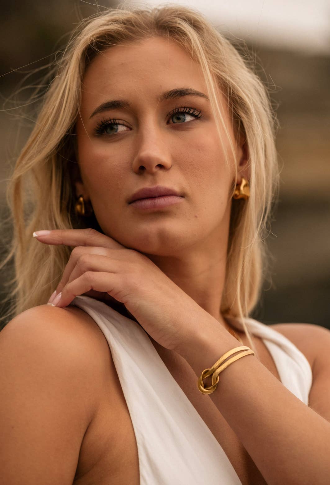 Gold Double Snake Chain Knot Bracelet