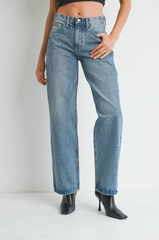 Mid Rise Medium Wash Relaxed Straight Jean - 100% Cotton