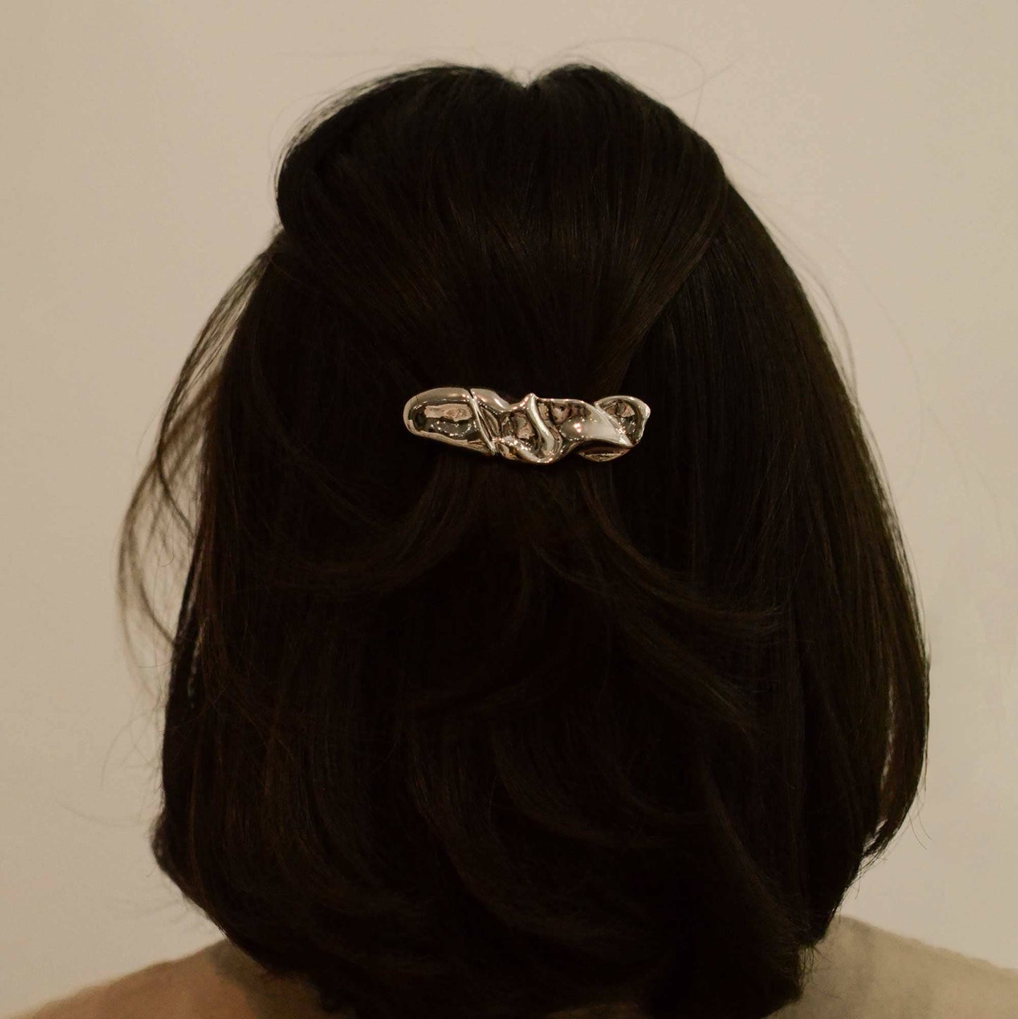 Silver Textured Metal Barrette Hair Clip