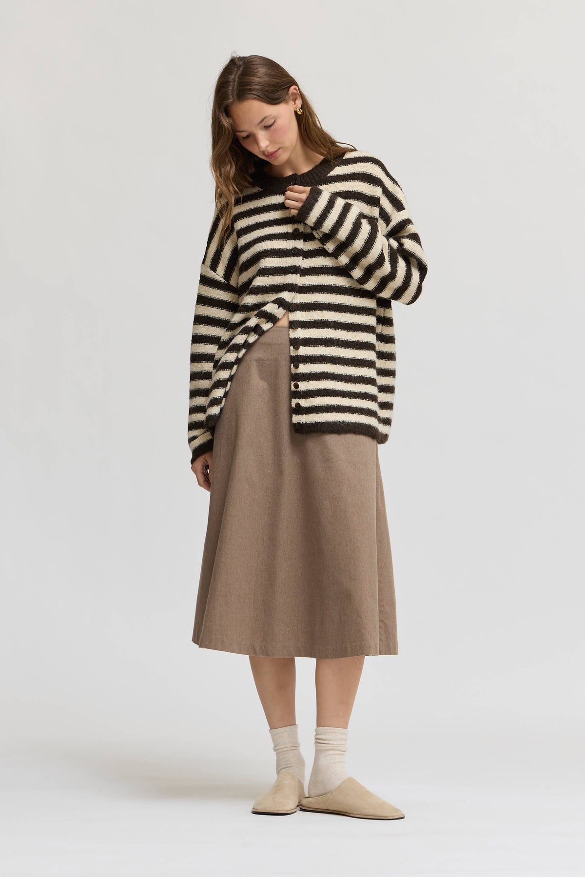 Brown Circle Hem Midi Skirt