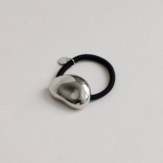 Silver Pebble-Shaped Metal Cuff Hair Tie