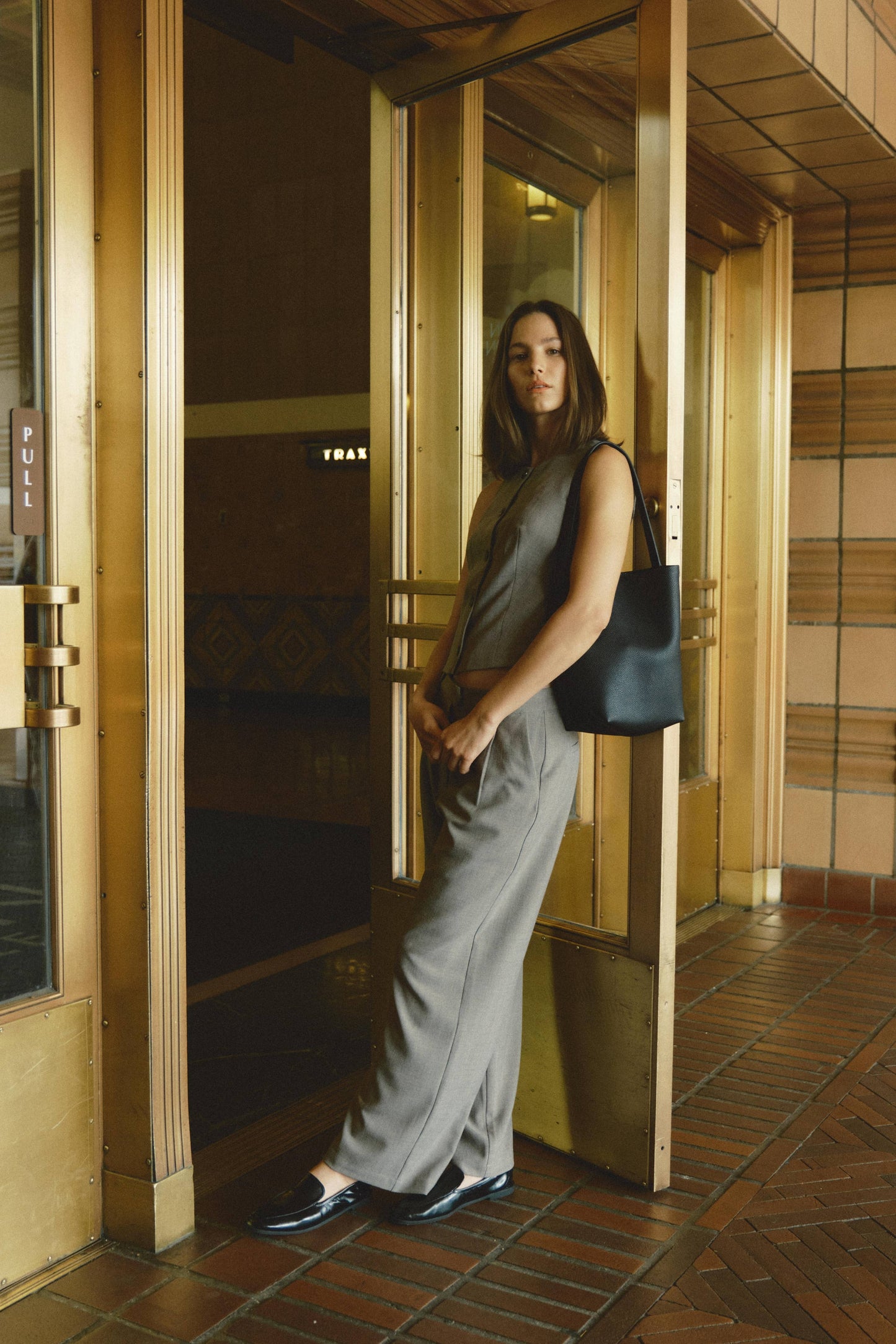 Charcoal Pleated Straight Leg Trouser