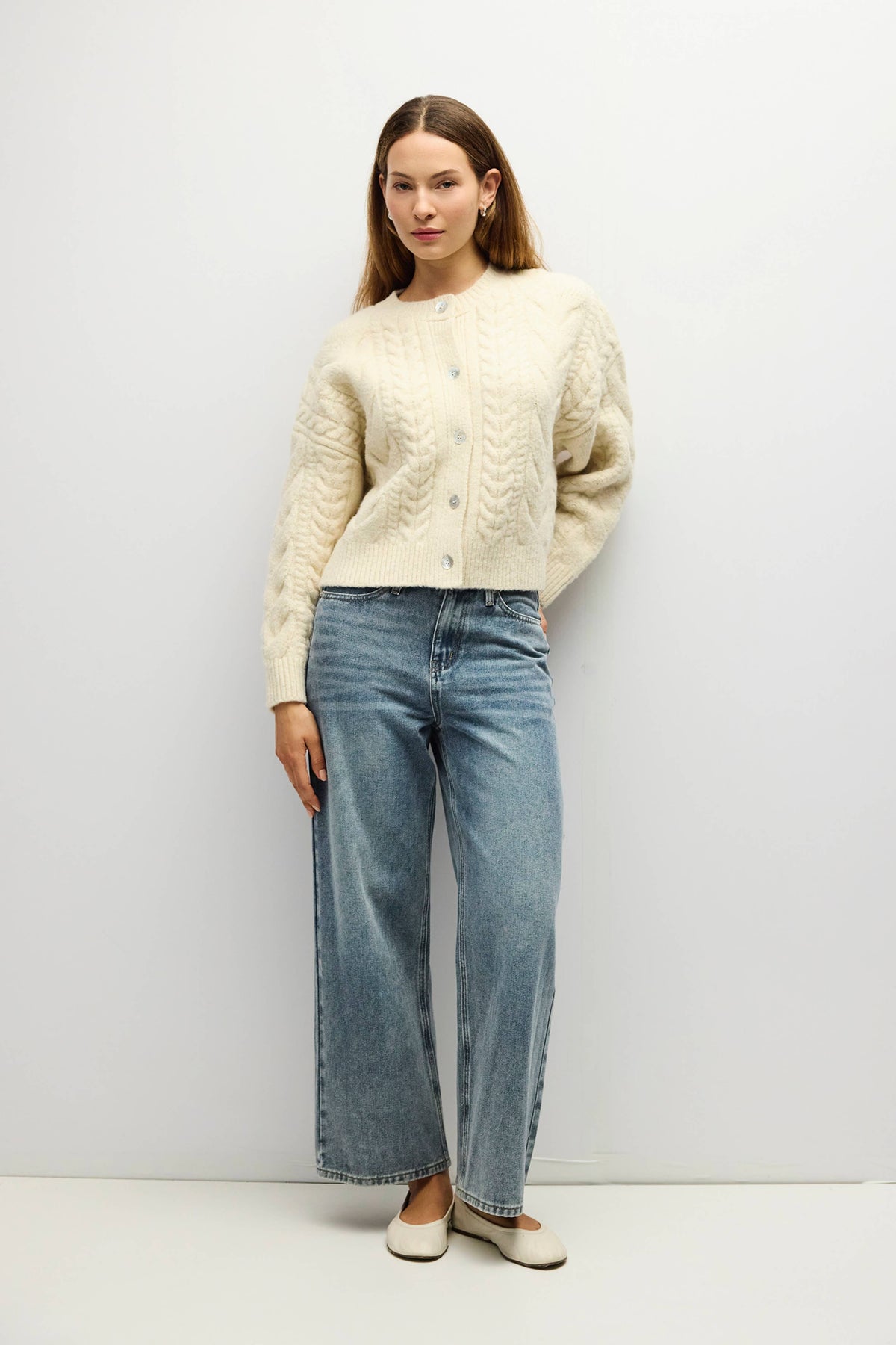 Cream Chunky Cable Knit Cardigan