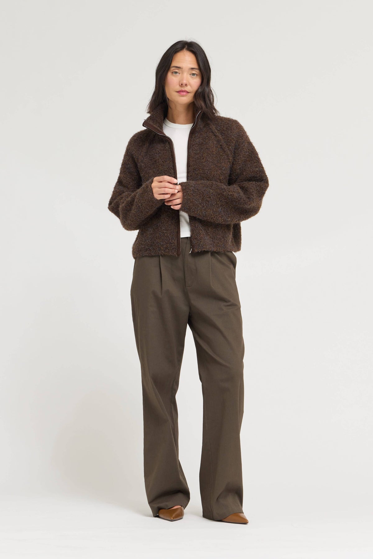 Funnel Neck Zip-Up Sweater Jacket