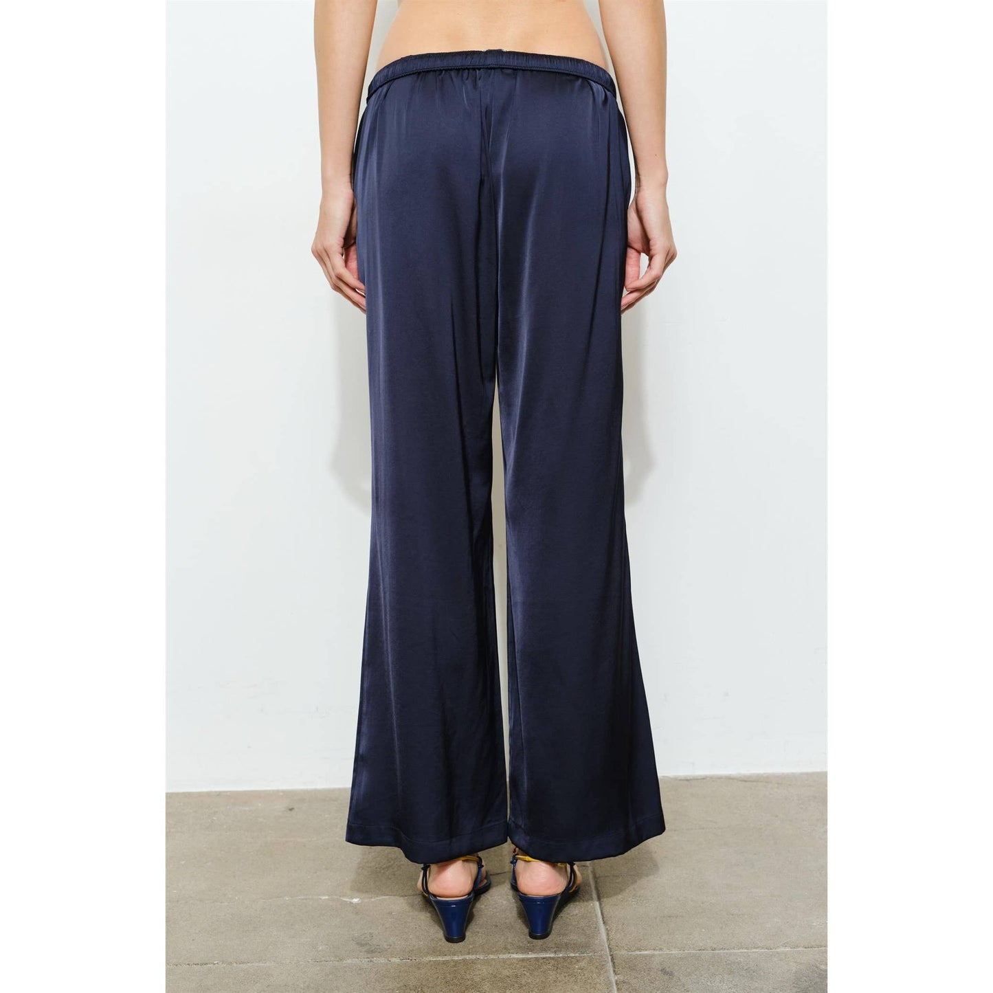 Navy Yellow Satin Track Pants