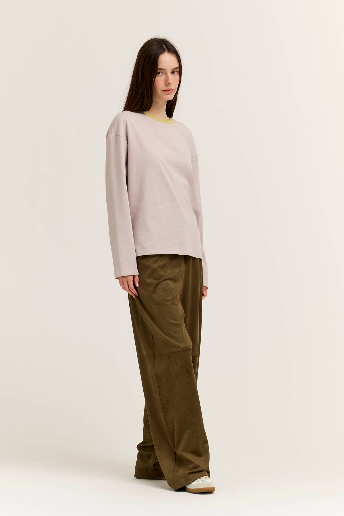 Blush Stripe Contrast Neck Long Sleeve Tee