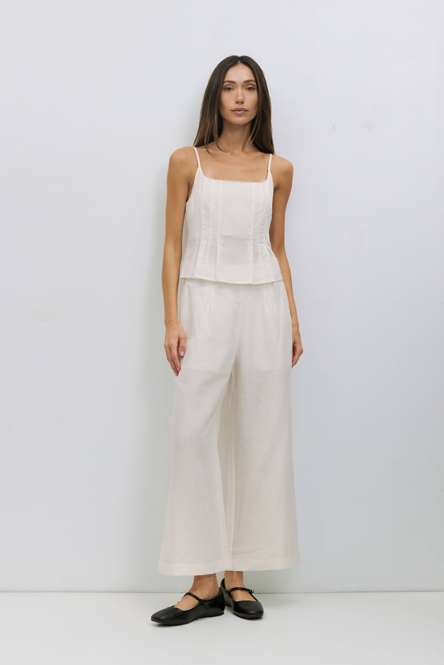 Pleated Square Neck Linen Tank