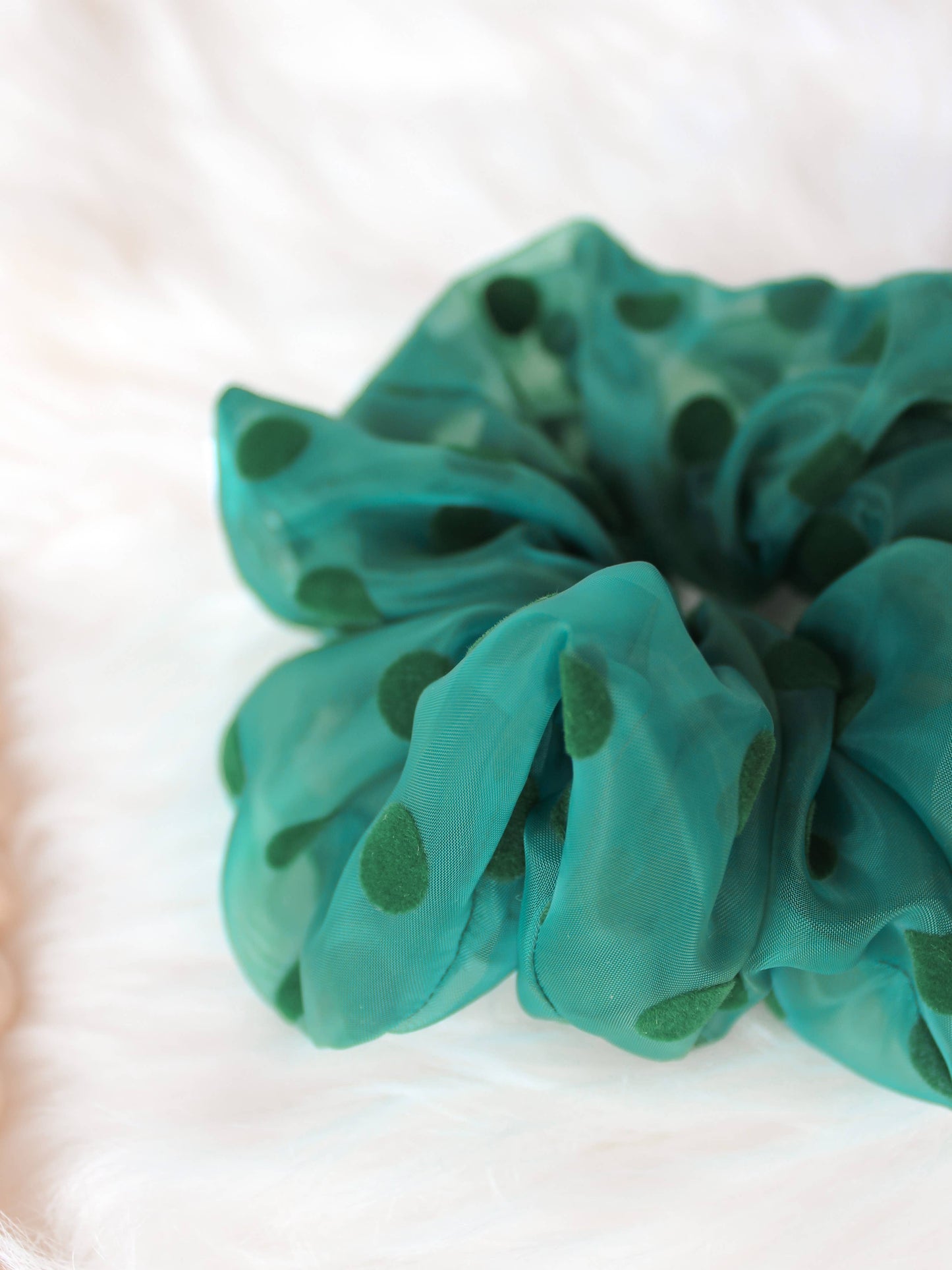 Green Polka Dot Jumbo Sheer Scrunchie