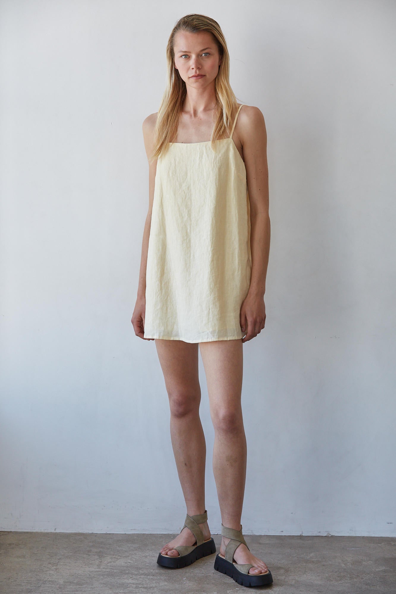 Creamy Yellow Linen Short Dress