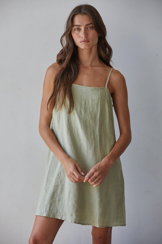 Sage Linen Mini Dress