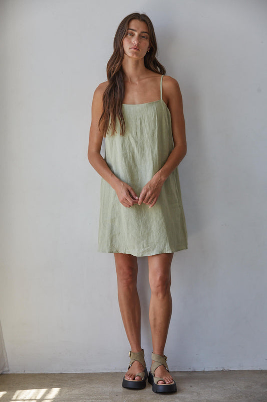 Sage Linen Mini Dress