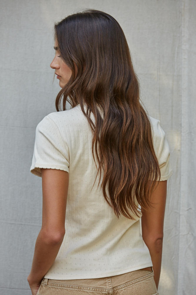 Pointelle Knit Short Sleeve T-Shirt