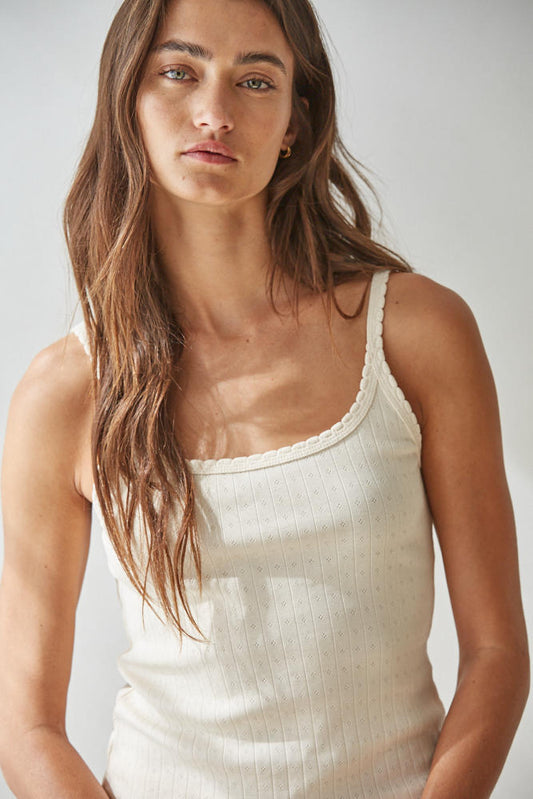 Pointelle Knit Scoop Neck Cami Tank