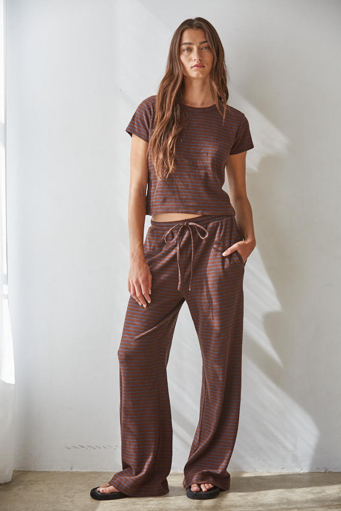 Dark Brown Blue Striped Pants