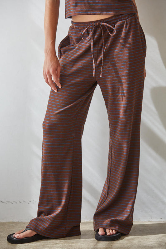 Dark Brown Blue Striped Pants